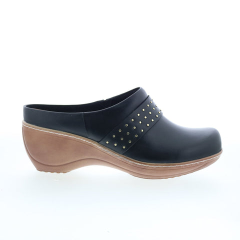 SoftWalk Marana S2312-001 Womens Black Leather Slip On Clog Flats Shoes