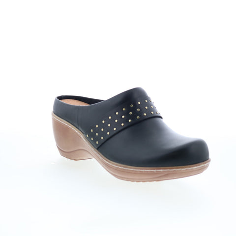 SoftWalk Marana S2312-001 Womens Black Leather Slip On Clog Flats Shoes