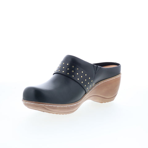 SoftWalk Marana S2312-001 Womens Black Leather Slip On Clog Flats Shoes
