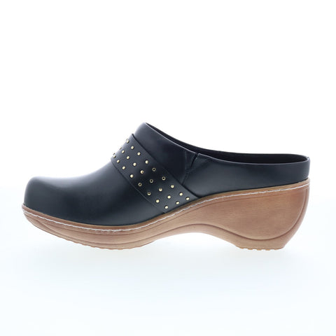 SoftWalk Marana S2312-001 Womens Black Leather Slip On Clog Flats Shoes