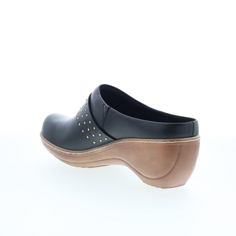 SoftWalk Marana S2312-001 Womens Black Leather Slip On Clog Flats Shoes