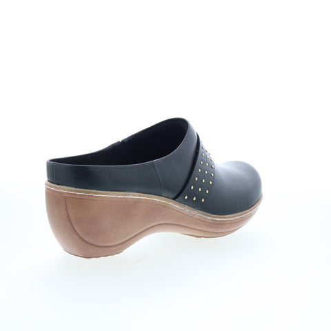 SoftWalk Marana S2312-001 Womens Black Leather Slip On Clog Flats Shoes