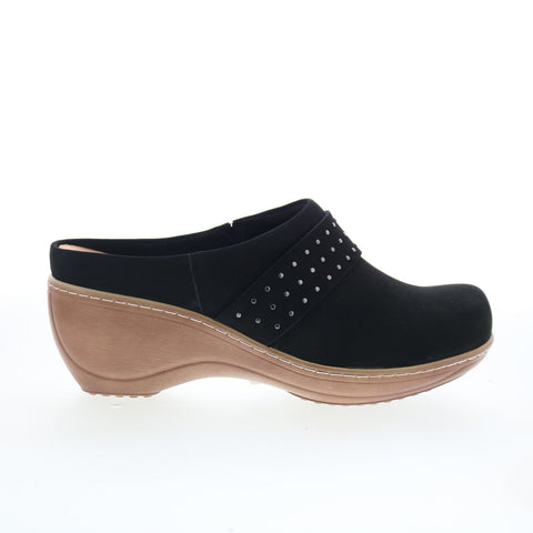 SoftWalk Marana S2312-004 Womens Black Nubuck Slip On Clog Flats Shoes