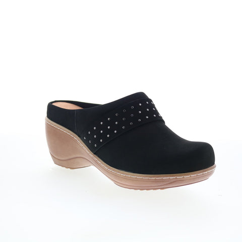 SoftWalk Marana S2312-004 Womens Black Nubuck Slip On Clog Flats Shoes