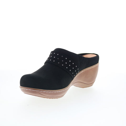 SoftWalk Marana S2312-004 Womens Black Nubuck Slip On Clog Flats Shoes