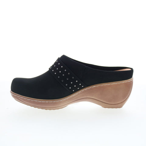 SoftWalk Marana S2312-004 Womens Black Nubuck Slip On Clog Flats Shoes