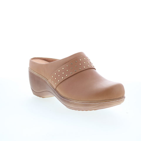 SoftWalk Marana S2312-253 Womens Brown Leather Slip On Clog Flats Shoes