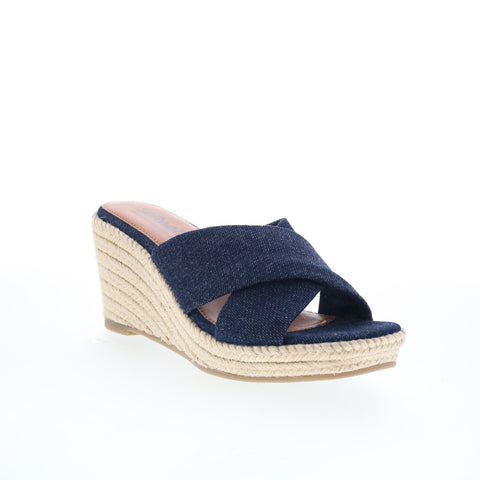 SoftWalk Hastings S2324-486 Womens Blue Canvas Wedges Sandals Shoes