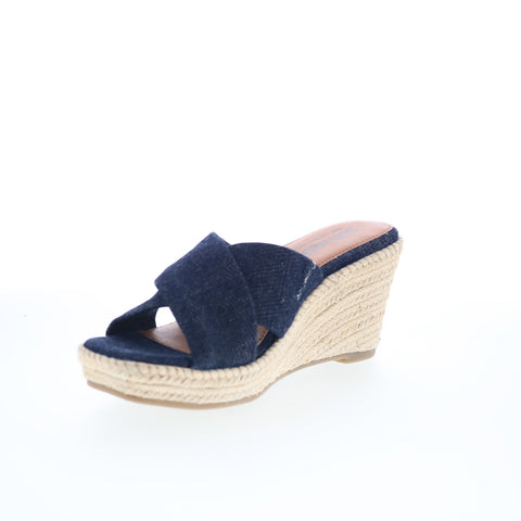 SoftWalk Hastings S2324-486 Womens Blue Canvas Wedges Sandals Shoes