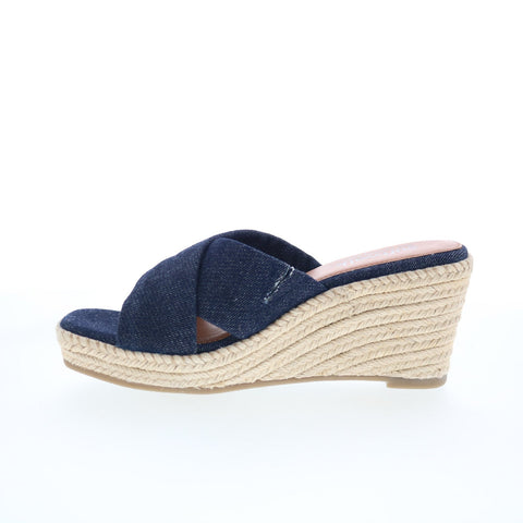 SoftWalk Hastings S2324-486 Womens Blue Canvas Wedges Sandals Shoes