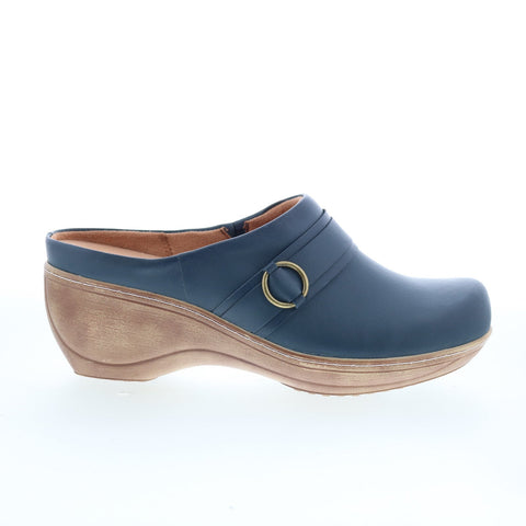 SoftWalk Macintyre S2361-469 Womens Blue Leather Slip On Clog Flats Shoes