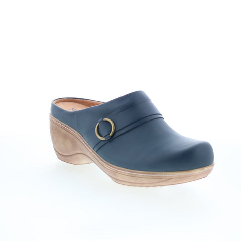 SoftWalk Macintyre S2361-469 Womens Blue Leather Slip On Clog Flats Shoes