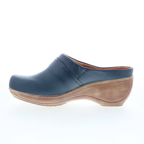 SoftWalk Macintyre S2361-469 Womens Blue Leather Slip On Clog Flats Shoes