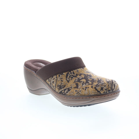 Softwalk Murietta S6015-960 Womens Brown Canvas Slip On Clog Flats Shoes