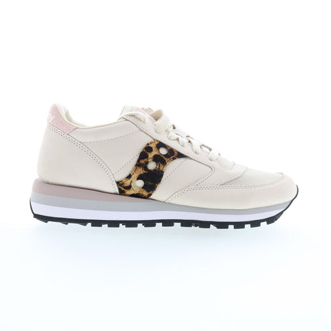 Saucony Jazz Triple S60727-2 Womens Beige Leather Lifestyle Sneakers Shoes
