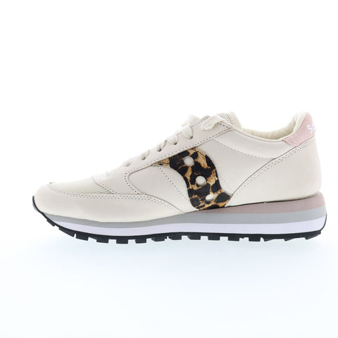 Saucony Jazz Triple S60727-2 Womens Beige Leather Lifestyle Sneakers Shoes