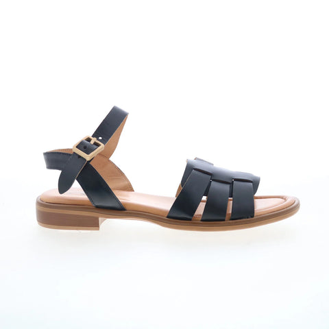 Miz Mooz Sabby Womens Black Leather Hook & Loop Strap Sandals Shoes