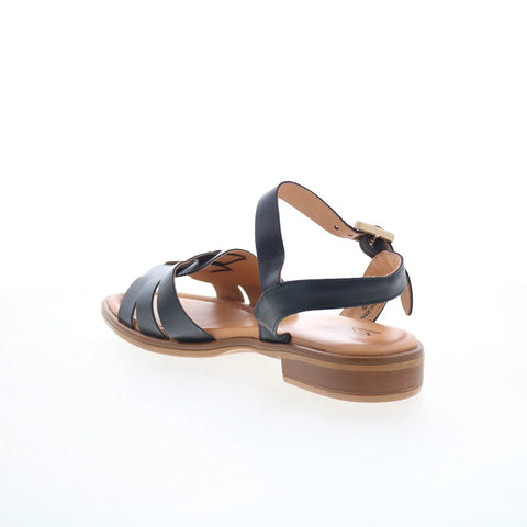 Miz Mooz Sabby Womens Black Leather Hook & Loop Strap Sandals Shoes