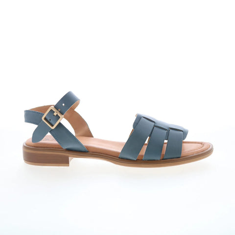 Miz Mooz Sabby Womens Blue Leather Hook & Loop Strap Sandals Shoes