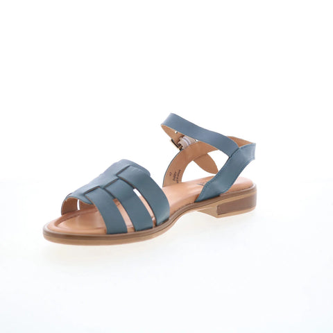 Miz Mooz Sabby Womens Blue Leather Hook & Loop Strap Sandals Shoes