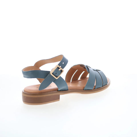 Miz Mooz Sabby Womens Blue Leather Hook & Loop Strap Sandals Shoes