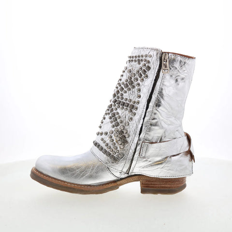 A.S. 98 Sabey Womens Silver Leather Zipper Casual Dress Boots