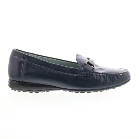David Tate Sable Womens Blue Wide Leather Slip On Loafer Flats Shoes