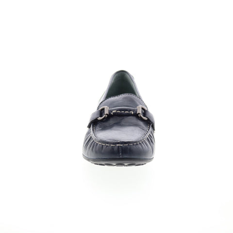 David Tate Sable Womens Blue Extra Wide Leather Slip On Loafer Flats Shoes