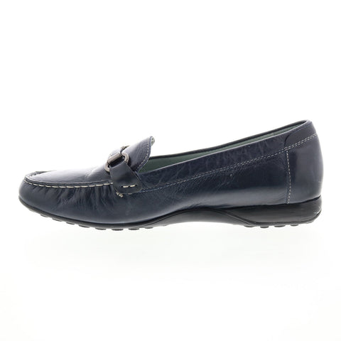 David Tate Sable Womens Blue Extra Wide Leather Slip On Loafer Flats Shoes