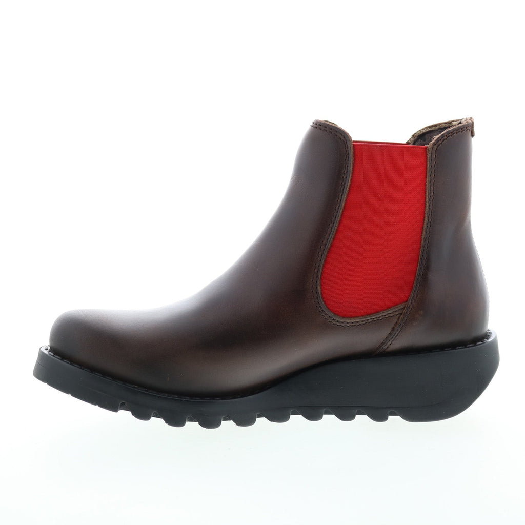 Fly London Salv Rug Stivaletti Chelsea Donna - Pelle Marrone Scuro - Suola Zeppa In Gomma - Tacco Comodo - 35 EU