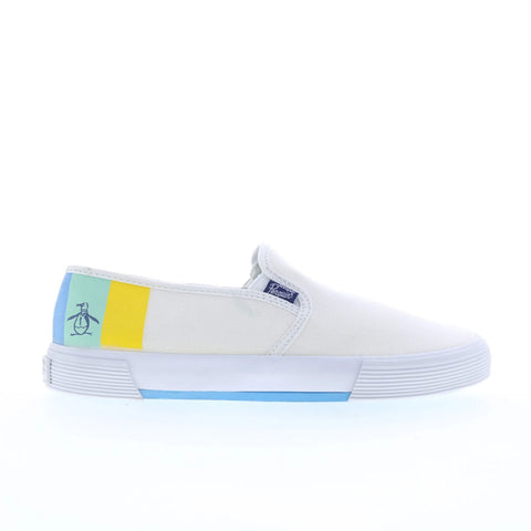 Original Penguin Sam Stripe Slip On Mens White Lifestyle Sneakers Shoes