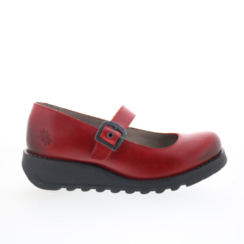 Fly London Samp SAMP132FLY-001 Womens Red Leather Mary Jane Flats Shoes