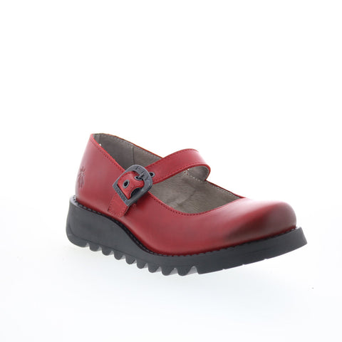 Fly London Samp SAMP132FLY-001 Womens Red Leather Mary Jane Flats Shoes