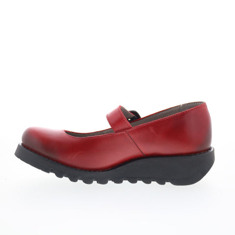 Fly London Samp SAMP132FLY-001 Womens Red Leather Mary Jane Flats Shoes