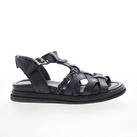 A.S. 98 Saul Womens Black Leather Hook & Loop Strap Sandals Shoes
