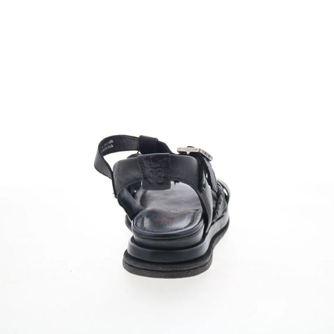 A.S. 98 Saul Womens Black Leather Hook & Loop Strap Sandals Shoes