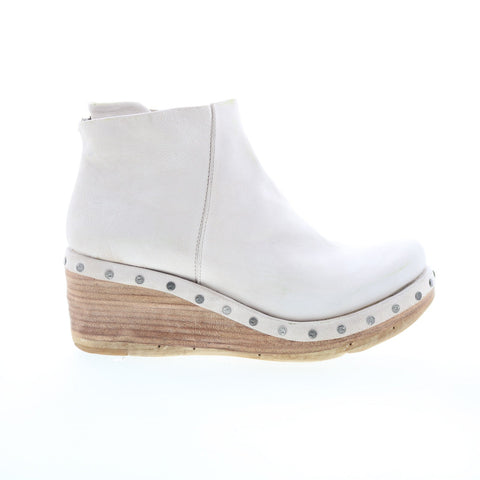 A.S. 98 Savina Womens White Leather Zipper Ankle & Booties Boots