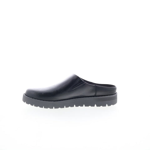 Easy Spirit Savoy SESAVOY Womens Black Wide Leather Clog Flats Shoes