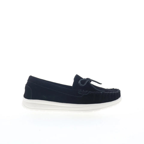 Minnetonka Scout 61020 Womens Black Suede Slip On Loafer Flats Shoes