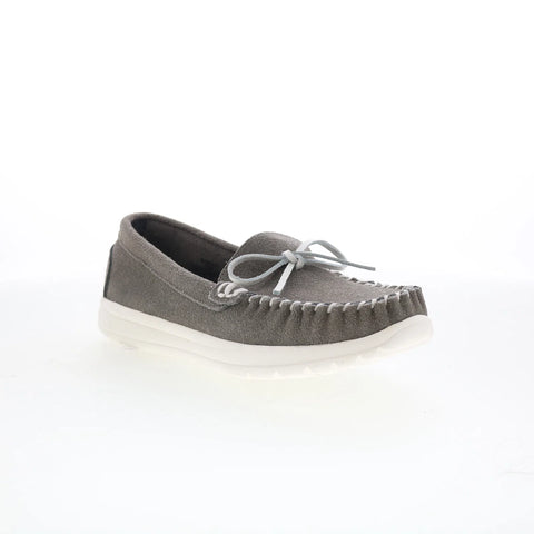 Minnetonka Scout 61027 Womens Gray Suede Slip On Loafer Flats Shoes