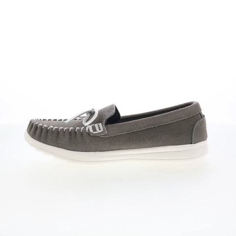 Minnetonka Scout 61027 Womens Gray Suede Slip On Loafer Flats Shoes