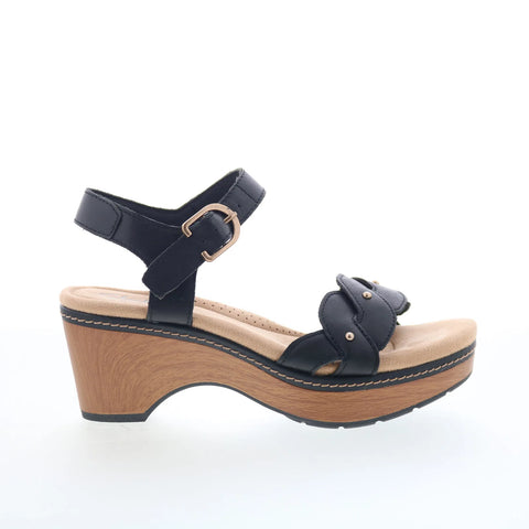 Clarks Seannah Way 26177440 Womens Black Leather Heeled Sandals Shoes