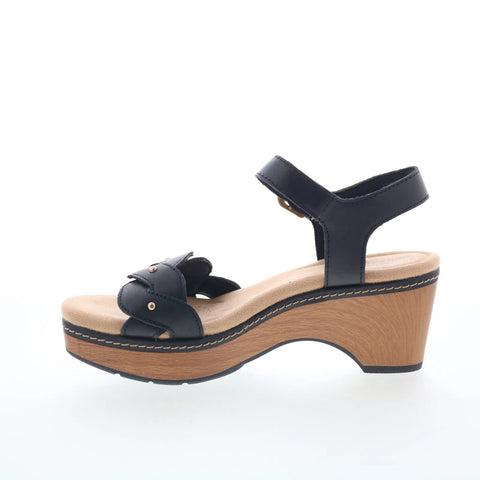 Clarks Seannah Way 26177440 Womens Black Leather Heeled Sandals Shoes