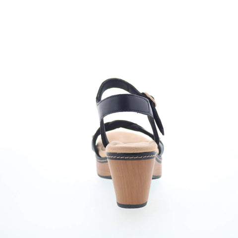 Clarks Seannah Way 26177440 Womens Black Leather Heeled Sandals Shoes