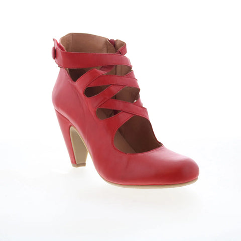 Miz Mooz Sedona Womens Red Leather Zipper Strap Heels Shoes