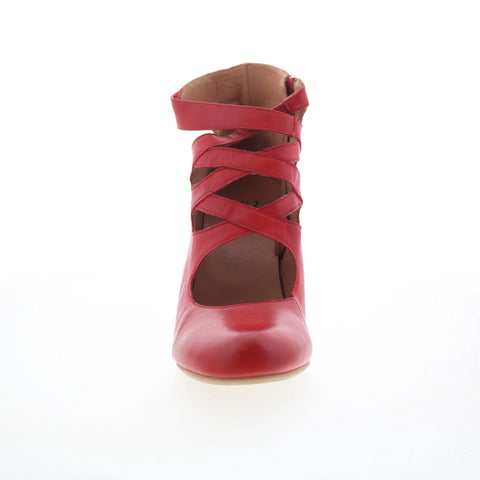 Miz Mooz Sedona Womens Red Leather Zipper Strap Heels Shoes