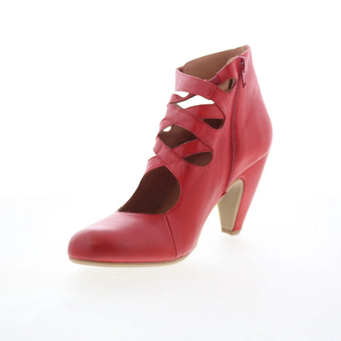 Miz Mooz Sedona Womens Red Leather Zipper Strap Heels Shoes