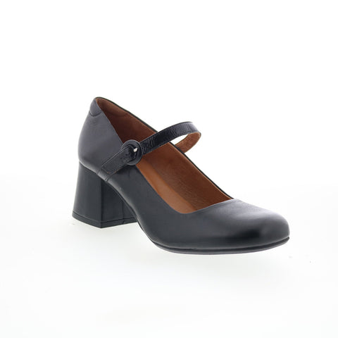 Miz Mooz Seely Womens Black Leather Hook & Loop Pumps Heels Shoes