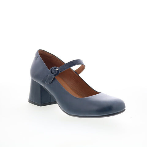 Miz Mooz Seely Womens Blue Leather Hook & Loop Pumps Heels Shoes