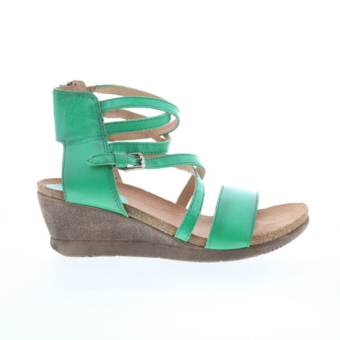 Miz Mooz Shay Womens Green Leather Hook & Loop Wedges Sandals Shoes